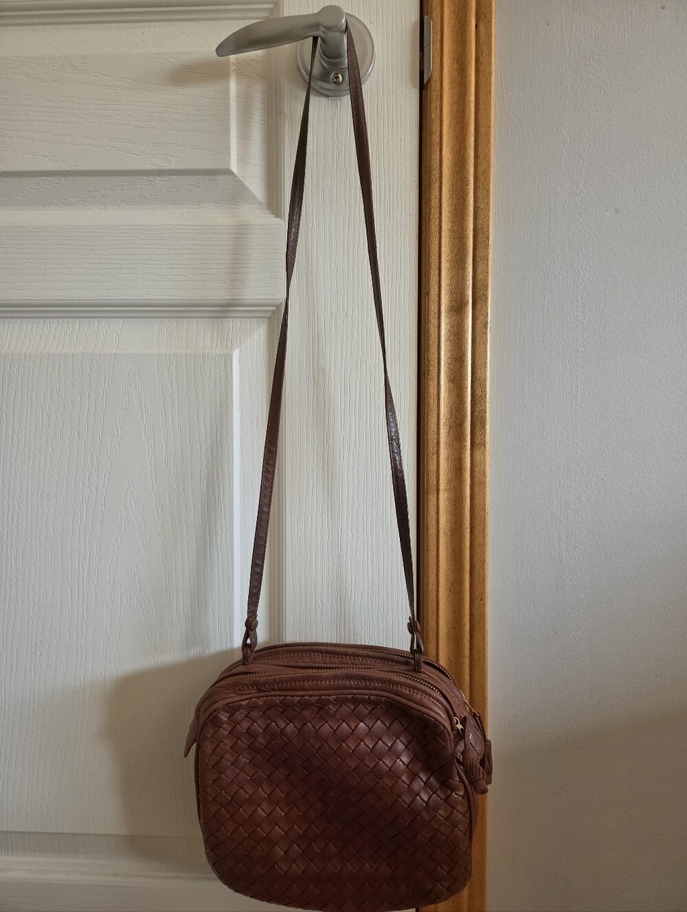Bottega Veneta Nodini Woven Leather Crossbody Bag in Dark Brown - Vintage